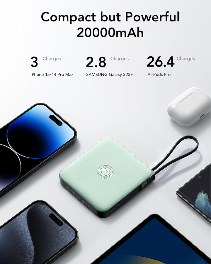VRURC Power Bank 20000mAh mit Kabel Klein USB C Powerbank Schnelles Aufladen Mini Tragbares Ladegerä