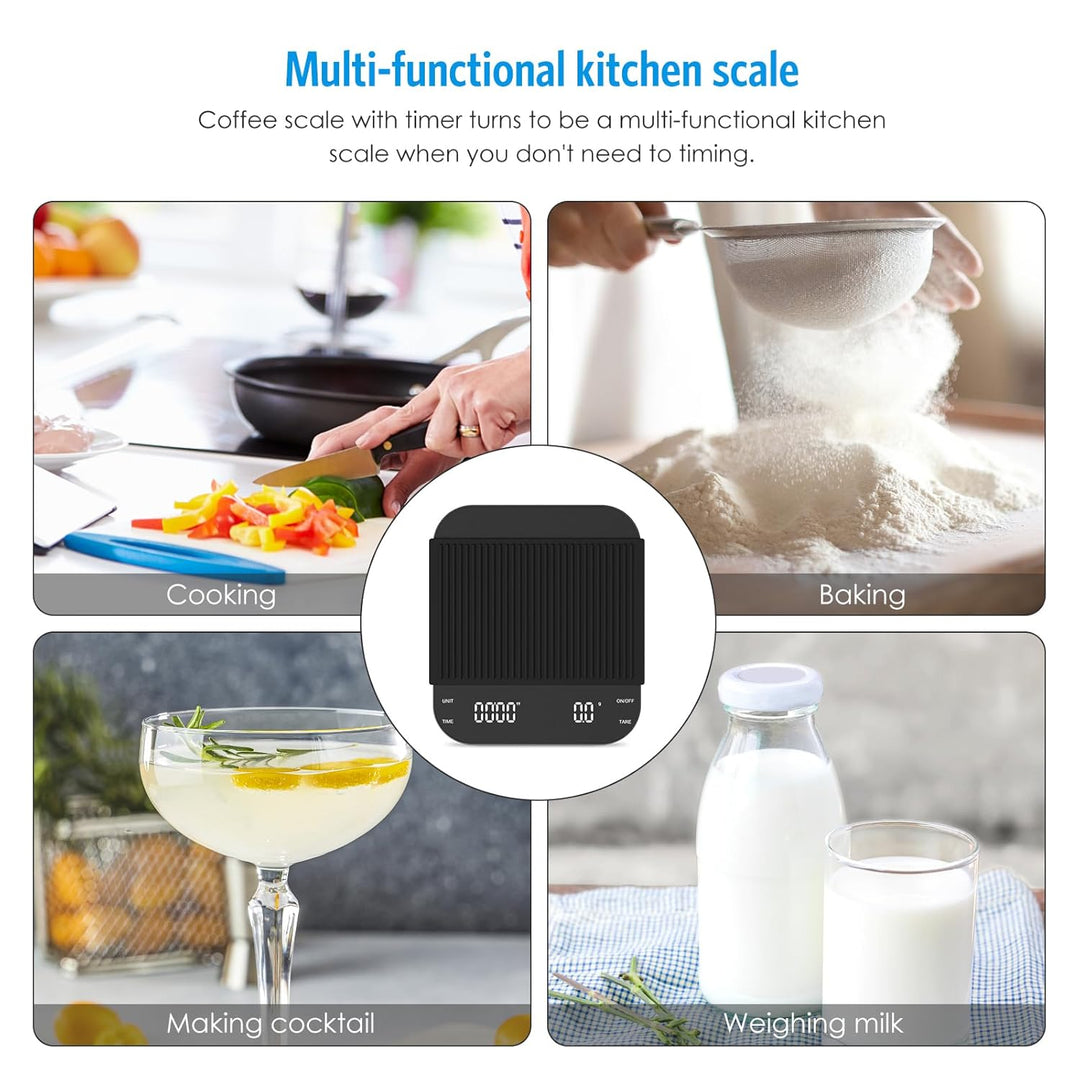 Brifit Kaffeewaage mit Timer, Espresso Waage 3kg/0.1g, Hochpräzise Feinwaage, Waage Küchenwaage USB,