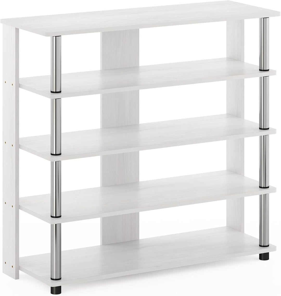 Furinno Turn-N-Tube 5-stöckiges breites Schuhregal, Weisse Eiche/Chrom Weisse Eiche/Edelstahl 5-stuf