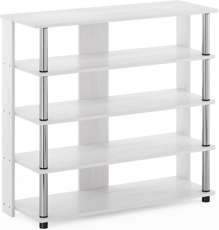 Furinno Turn-N-Tube 5-stöckiges breites Schuhregal, Weisse Eiche/Chrom Weisse Eiche/Edelstahl 5-stuf