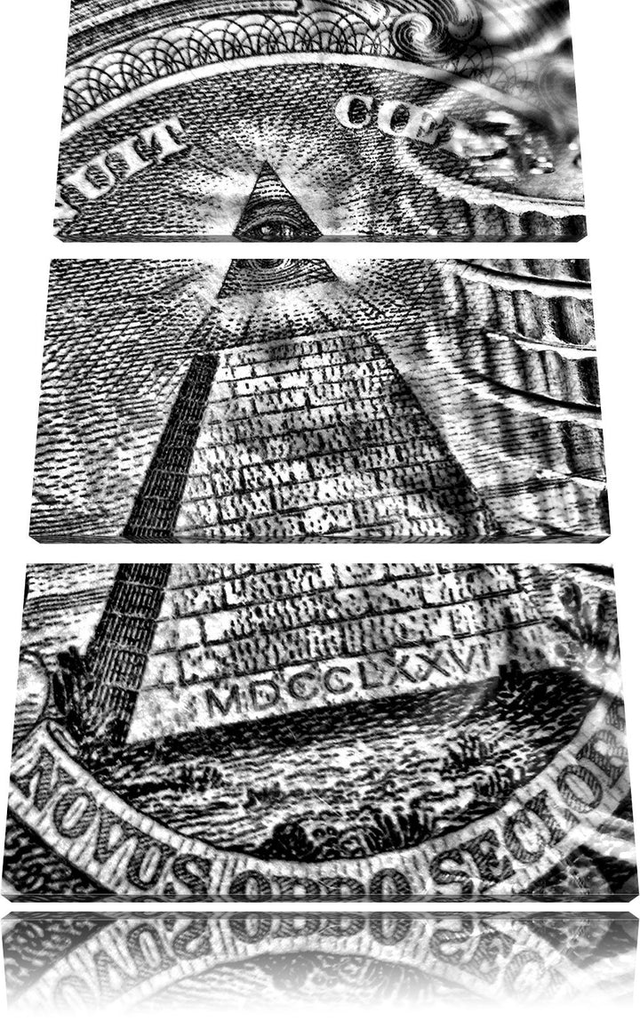 Illuminati Pyramide, Black and als Leinwandbild/Grösse: 3 Teilig (120x80 cm) cm/Wandbild/Kunstdruck/