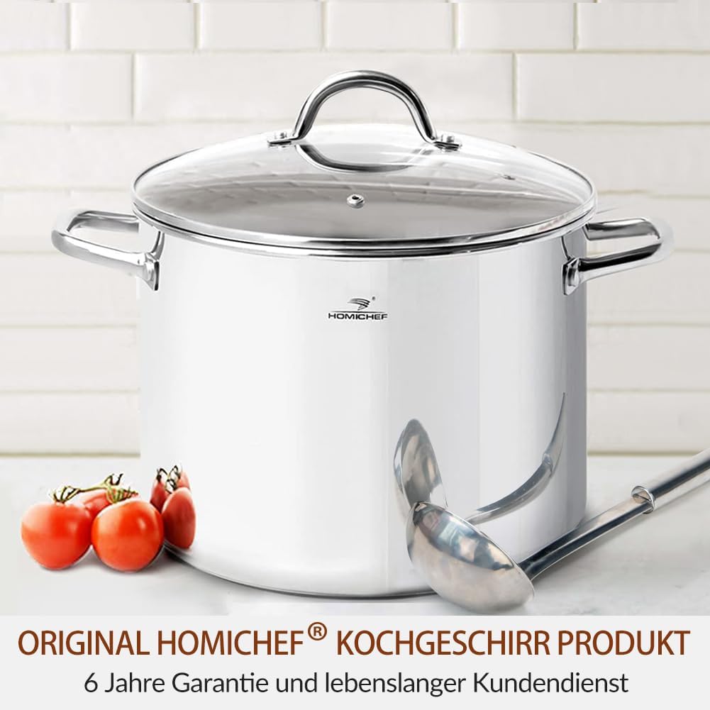 HOMICHEF Grosser Suppentopf aus nickelfreiem Edelstahl (29 cm, 15,1 L) – Hochglanzpolierter Suppento