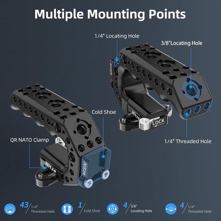 Nitze Top Handle Griff, NATO Top Handle mit QR NATO Clamp, NATO Rail und Cold Shoe Adapter für Unive