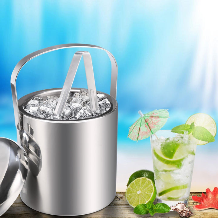 Sailnovo Eiseimer Eisbehälter sektkühler eiswürfelbehälter mit Zange und Deckel Edelstahl 1.2L, 1.2L