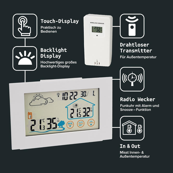 Fackelmann 16403 Digitale und digitale Innen-/Aussenwetterstation, Temperaturmonitor, Radiowecker, U