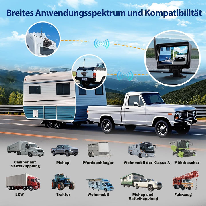 1080P Daul Magnetisch Rückfahrkamera Kabellos Solar mit 7" Display, 170° Weitwinkelobjektiv sorgt, 9