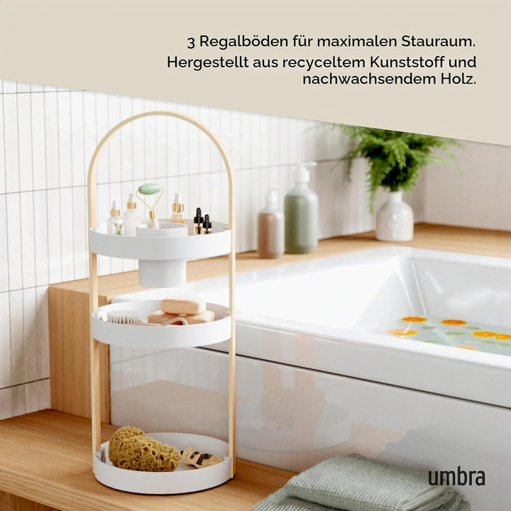 Umbra Bellwood Caddy, Organizer für Make-up und Kosmetik, robuster drehbarer Behälter mit Holzgriff,
