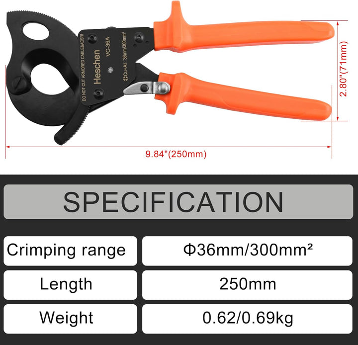 Heschen Ratchet Kabelschneider VC-36A verwenden für 36mm / 300mm² Abisolierzange Hand Crimpzange
