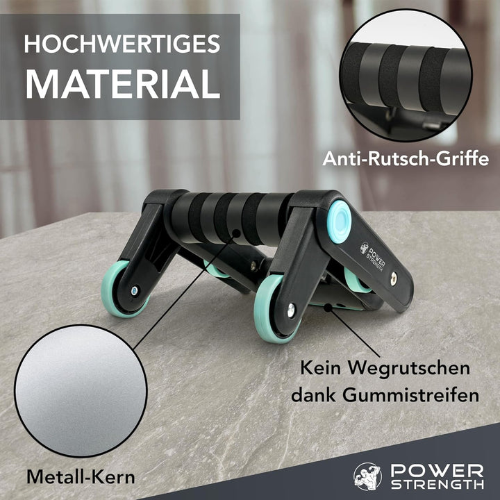 2 in 1 Liegestützgriffe inkl. Bauchroller Funktion - extra rutschfeste & komfortable Griffe - Perfek