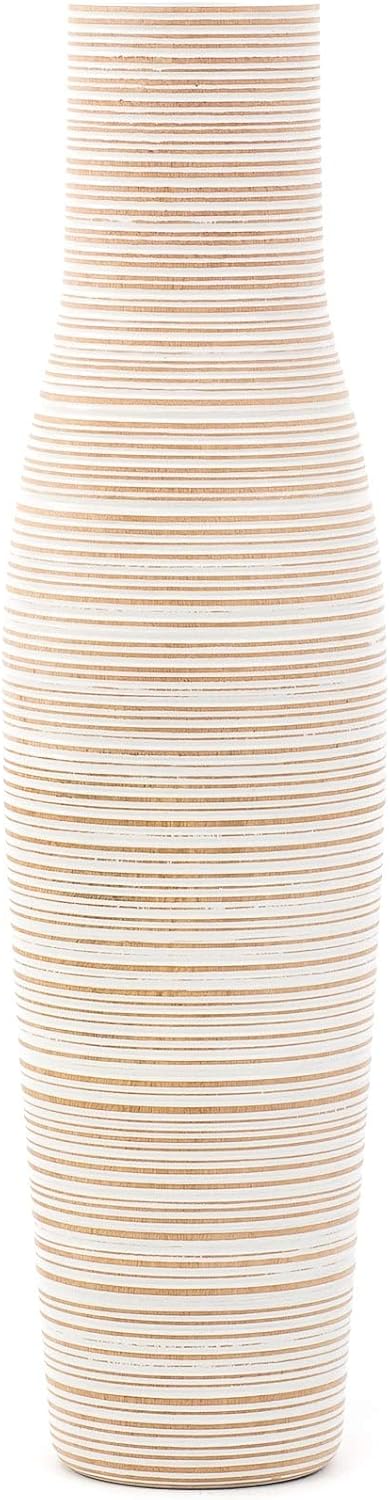 Leewadee Grosse Bodenvase für Dekozweige hohe Standvase Design Holzvase, Holz, 70 cm, White Wash 70
