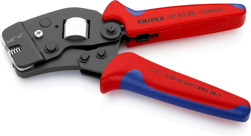 Knipex Selbsteinstellende Crimpzange für Aderendhülsen mit Fronteinführung brüniert, mit Mehrkompone