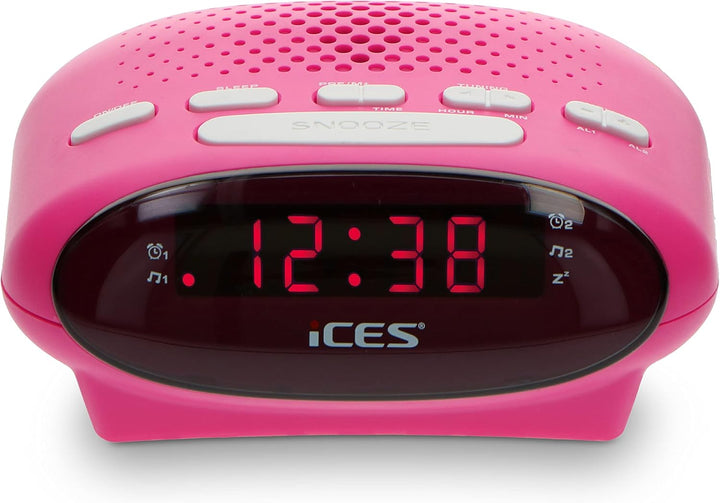 Ices ICR-210 Pink - FM Uhrenradio - Radiowecker mit 2 Weckzeiten - PLL FM - Schlummerfunktion - Slee