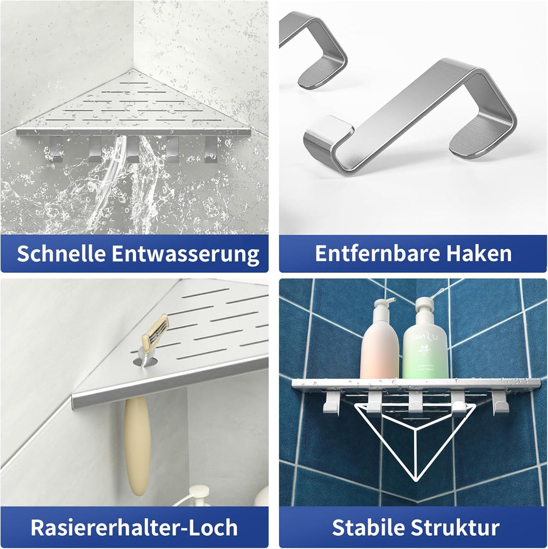 Eck-Duschregal Edelstahl 304,Eckregal Dusche 25.4cm,Duschablage Ecke für Badrenovierung,Eckablage Du