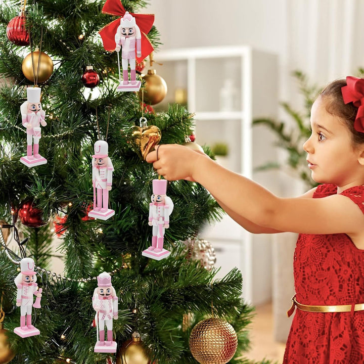 POPOYU Nussknacker Figuren Set Weihnachten 13cm,6 Stück Rosa Mini Weihnachts Nussknacker Soldaten Or