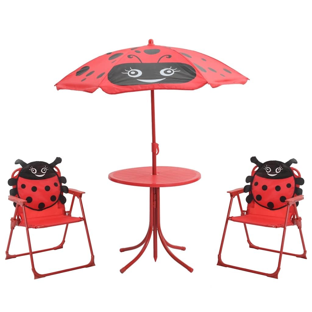 vidaXL Kinder Sitzgruppe Sitzgarnitur Gartenmöbel Tisch 2 Stühle Sonnenschirm Rot, Rot