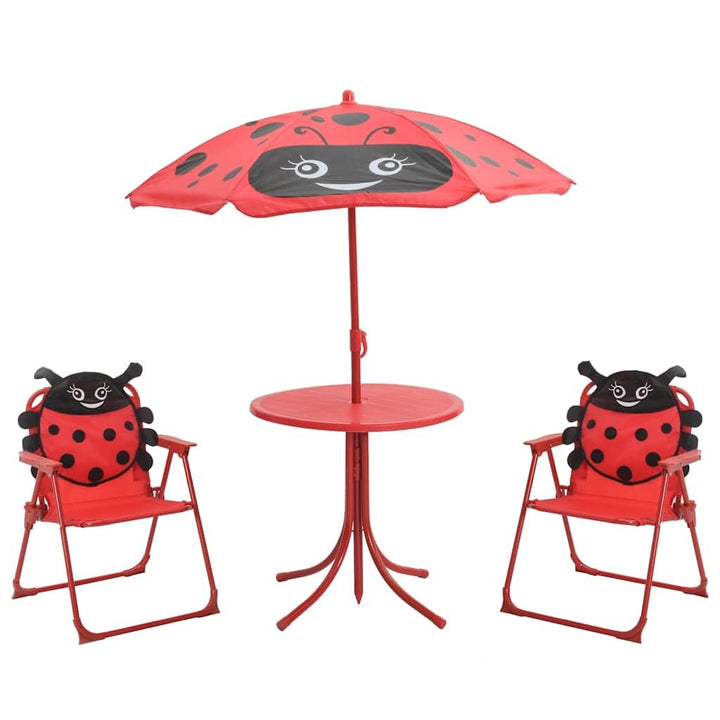 vidaXL Kinder Sitzgruppe Sitzgarnitur Gartenmöbel Tisch 2 Stühle Sonnenschirm Rot, Rot