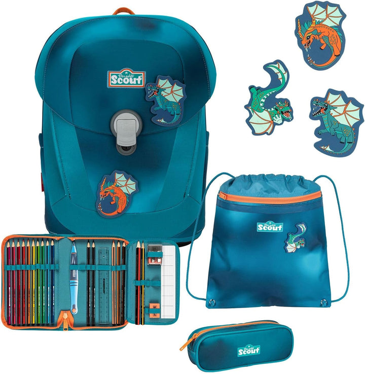 Scout Sunny II Schulranzen-Set 4-tlg. Exklusiv Superflash Seadragon 2023