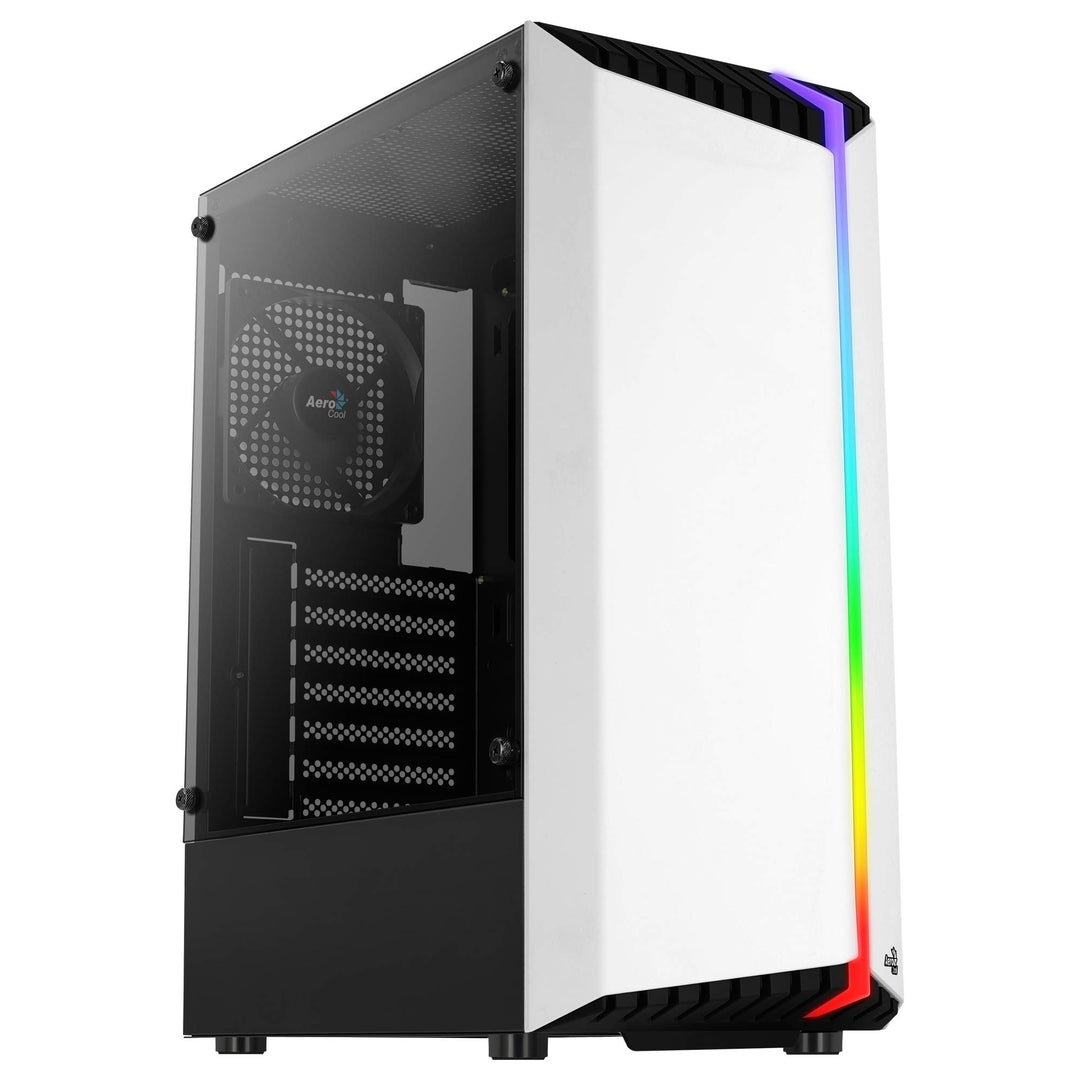 AeroCool BIONICV1WH Weiss, RGB Gaming PC-Gehäuse, Gehärtetes Glas + 12cm-Lüfter Weiss BIONICV1, Weis