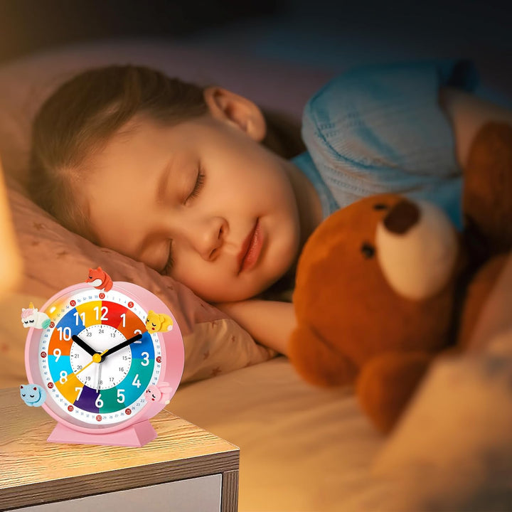 Wecker Kinder, Kinderwecker für Schulanfänge, Kein Tickendes Geräusch, Mit Nachtlicht und Schlummerf