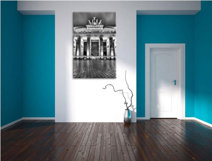 Pixxprint Monocrome, erleuchtetes Brandenburger Tor 3-Teiler Leinwandbild 120x80 Bild auf Leinwand