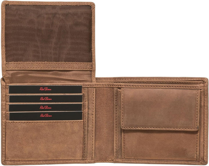 Red Baron Portemonnaie Geldbörse Herren Used Look Vintage Braun - mit Fach für EIN Einkaufswagenchip