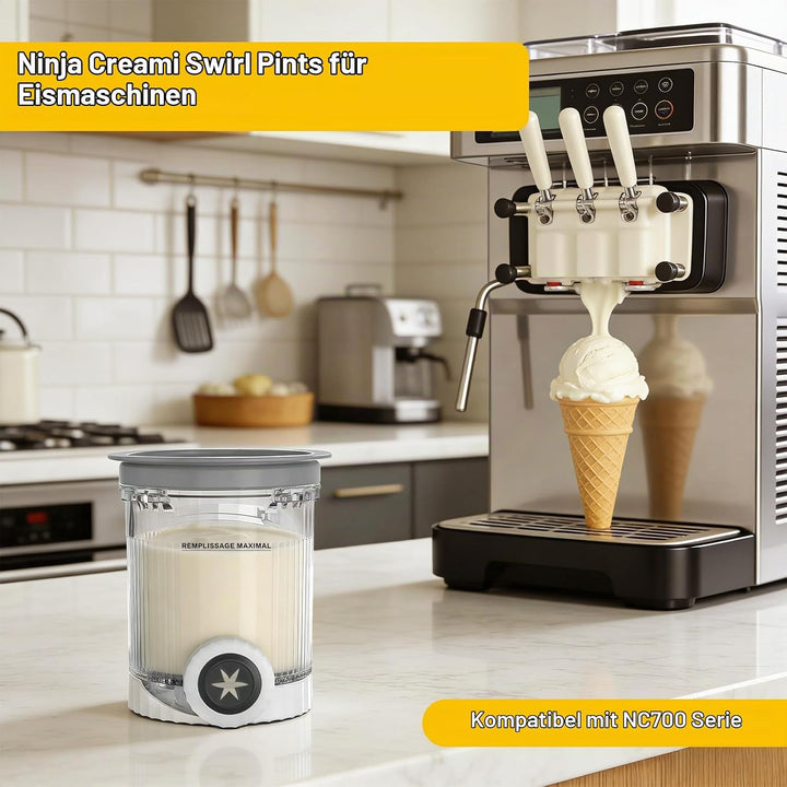 4 Stück Eisbehälter 480 ml für Ninja Swirl NC700 / NC701EU, Eiscreme Behälter für Ninja Eismaschine