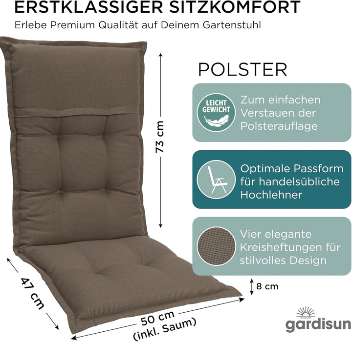 gardisun Gartenstuhlauflagen Hochlehner I Extra Dicke Sitzauflagen I Made in Europe I Ideale Polster