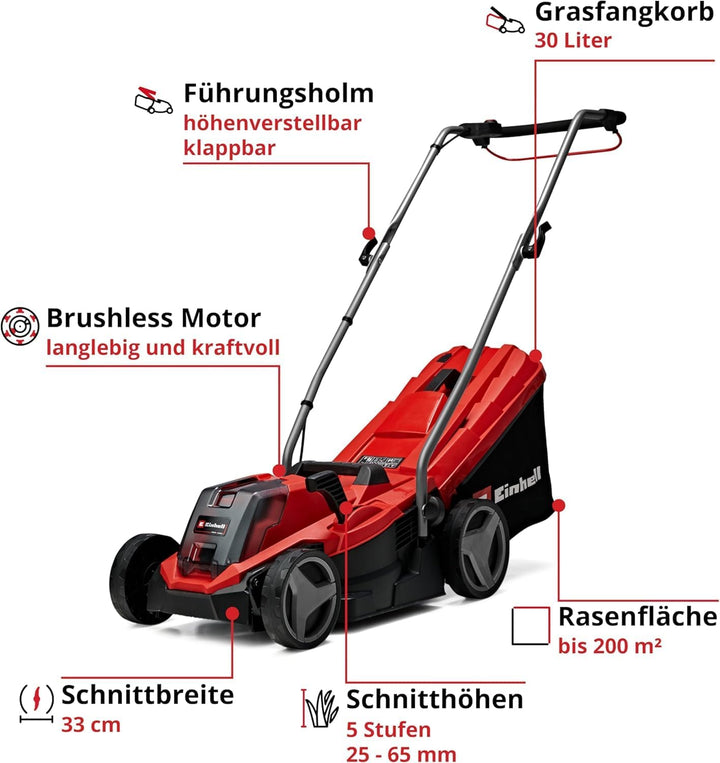Einhell Akku-Rasenmäher GE-CM 18/33 Li Kit Power X-Change (18 V, 33 cm Schnittbreite, bis 200 m², Br