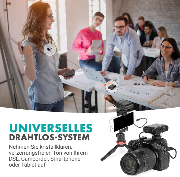 Movo WMX-1 2.4GHz Drahtloses Lavalier-Mikrofonsystem, kompatibel mit DSLR-Kameras, Camcordern, iPhon