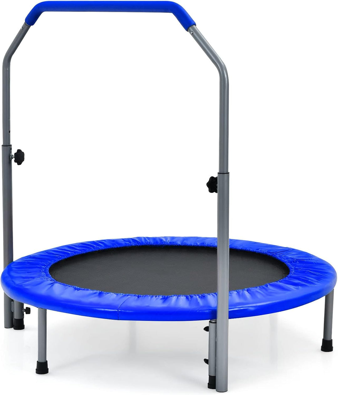 GYMAX Ø101 cm Mini Trampolin klappbar, Fitness Trampolin mit 4-stufig verstellbarem Haltegriff, Gart