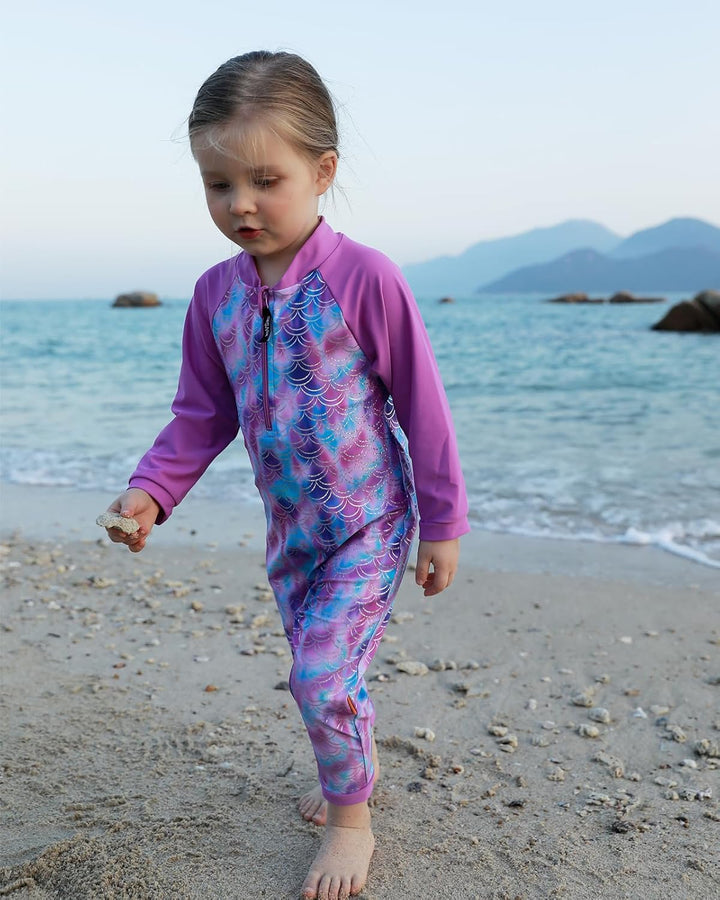 weVSwe Baby Mädchen Langarm Badeanzug UV-Schutz UPF 50+ Einteiler mit Kleinkind Sonnenhut Flap Cap 0