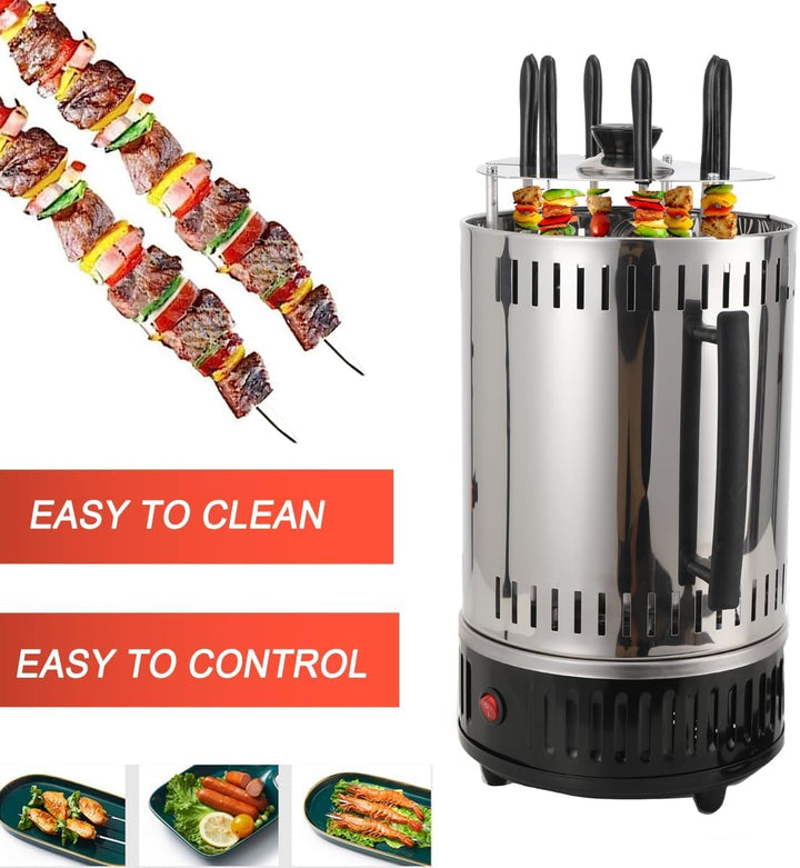 L-home 1000W Vertikaler Elektrischer Grill, 230V/50Hz Elektrogrill Schaschlikgrill mit 6 Spiesse, 38