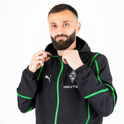 Puma Borussia Mönchengladbach Prematch Woven Jacket BMG Kapuzenjacke Gladbach PUMA BLACK / PUMA GREE