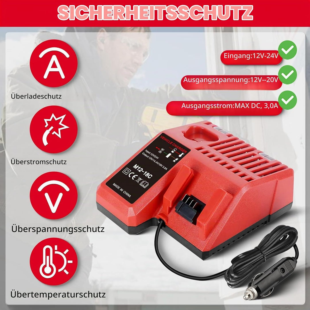 Auto Ladegerät für M12 &amp; für M18 Multispannungs für Milwaukee 12V-18V Lithium-Ionen-Akku 48-59-1812