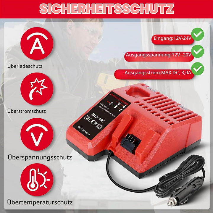 Auto Ladegerät für M12 &amp; für M18 Multispannungs für Milwaukee 12V-18V Lithium-Ionen-Akku 48-59-1812