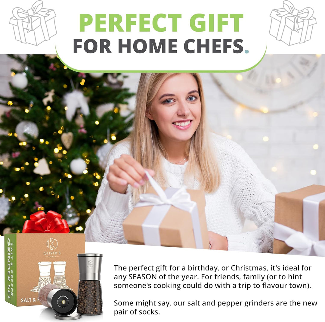Oliver's Kitchen ® Salz und Pfeffermühle - Premium Keramikmühlen 2 Stück – Einfach aufzufüllen – man