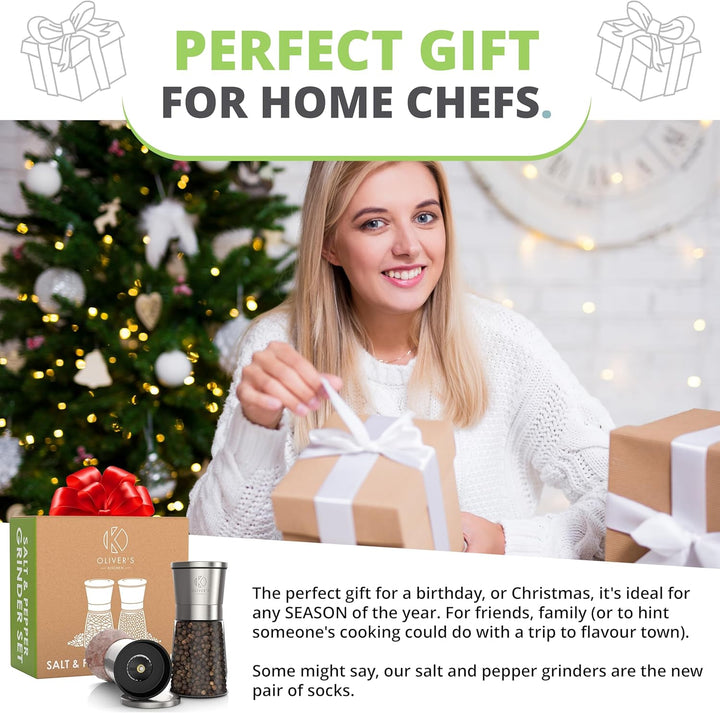 Oliver's Kitchen ® Salz und Pfeffermühle - Premium Keramikmühlen 2 Stück – Einfach aufzufüllen – man