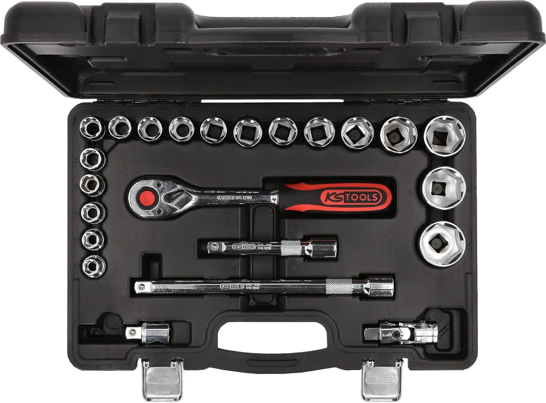 KS Tools 918.0623 1/2 Zoll CHROMEplus Steckschlüssel-Satz | inklusive Umschaltknarre, 72-Zahn | hoch