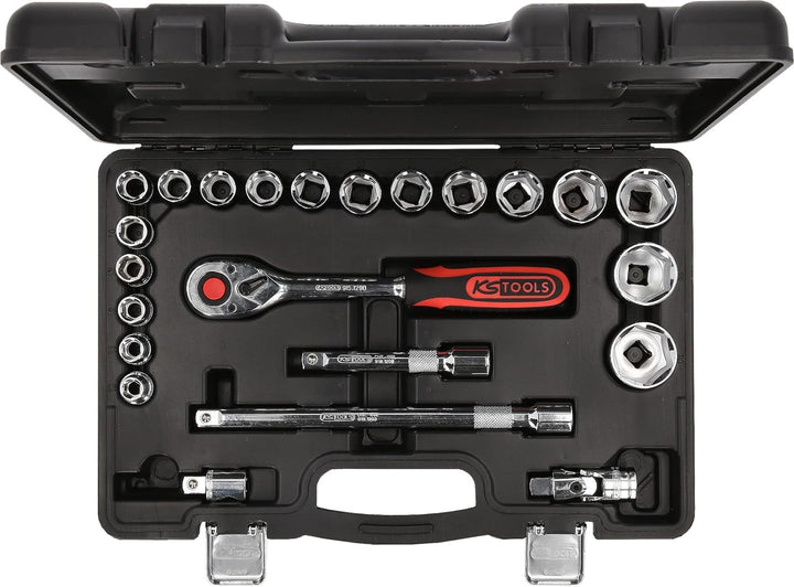 KS Tools 918.0623 1/2 Zoll CHROMEplus Steckschlüssel-Satz | inklusive Umschaltknarre, 72-Zahn | hoch