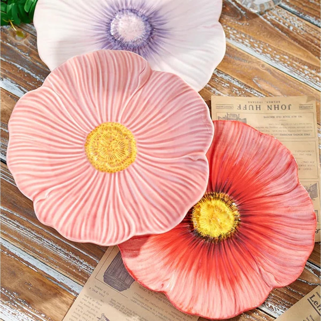Blumen Geschirrset 3-tlg Klatschmohn Design - Spülmaschinenfeste Keramikschalen (15/22/26cm) - Ofen-