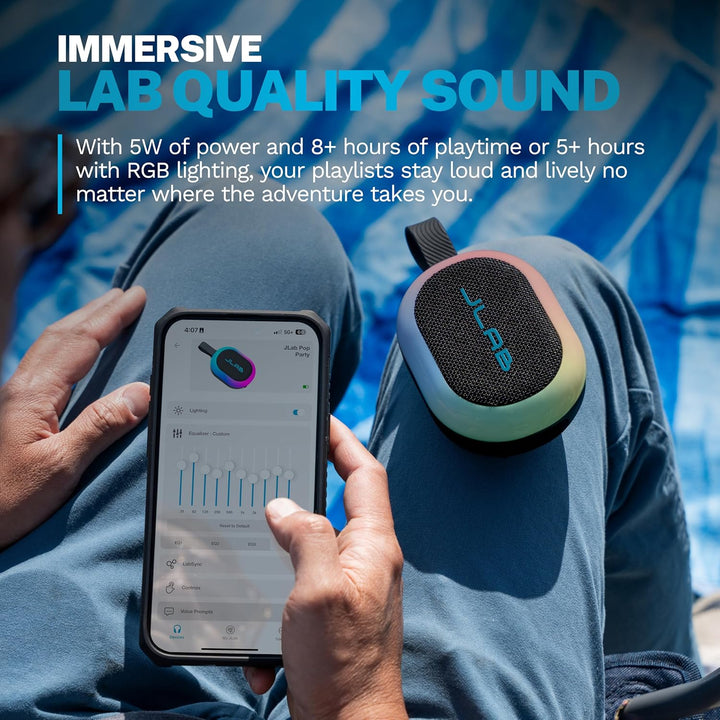 JLab Pop Party Ultrakompakter, tragbarer Bluetooth-Lautsprecher mit 8+ Std. Akku, 5W kabelloser, Kle