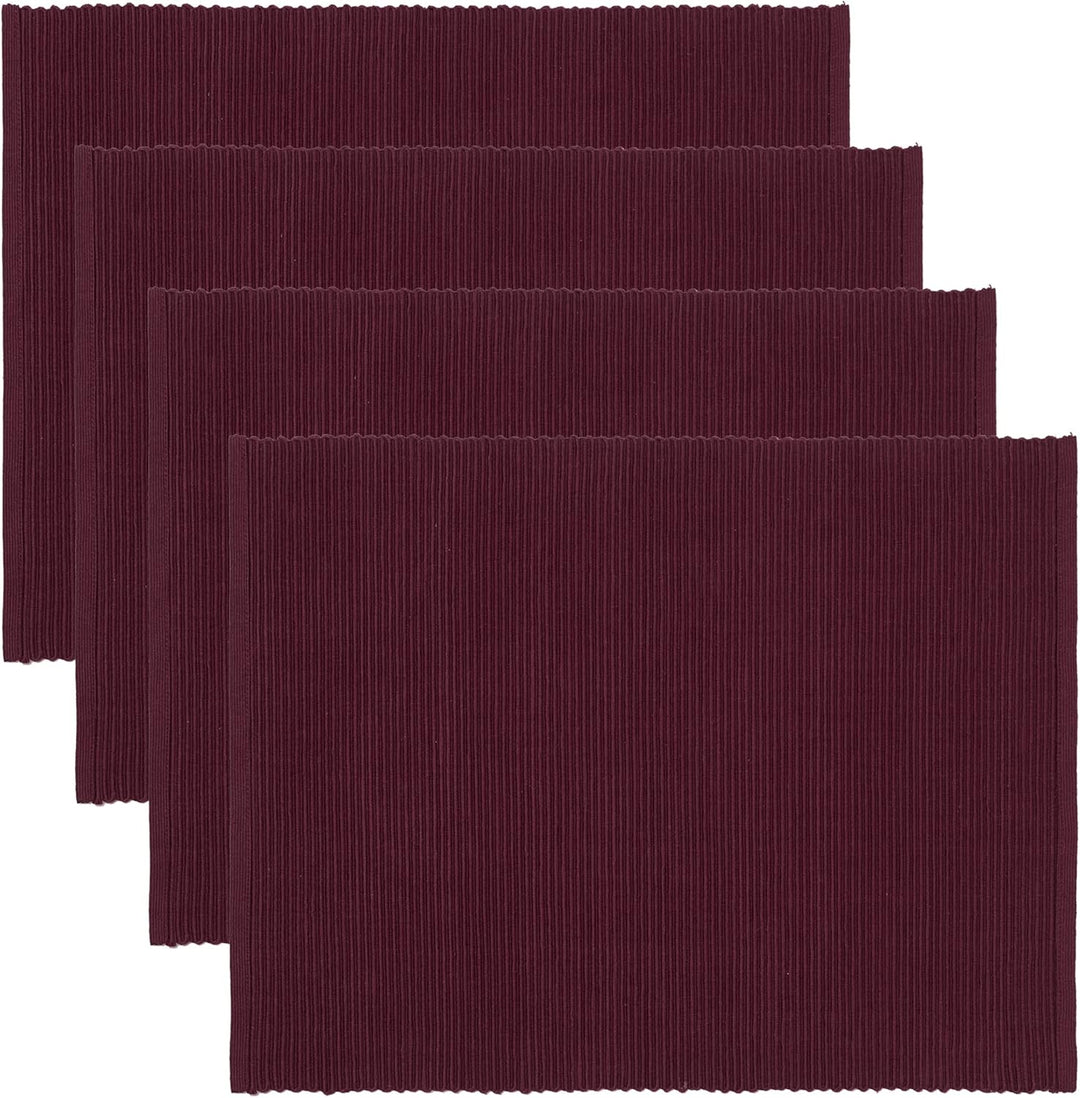 LINUM Uni 4-er Pack Tischsets 35x46 cm, 100% Gerippte Baumwolle, Abwaschbar, Burgunderrot