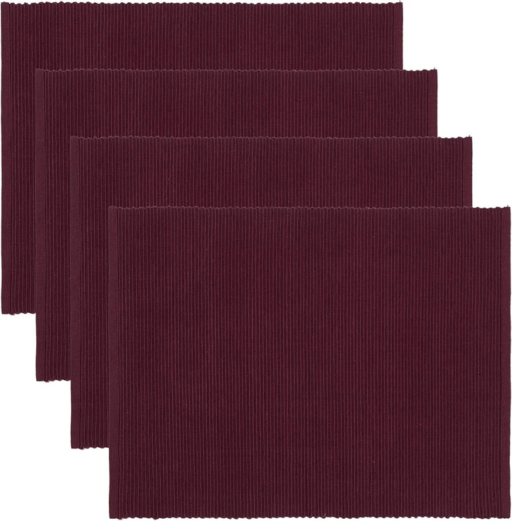 LINUM Uni 4-er Pack Tischsets 35x46 cm, 100% Gerippte Baumwolle, Abwaschbar, Burgunderrot