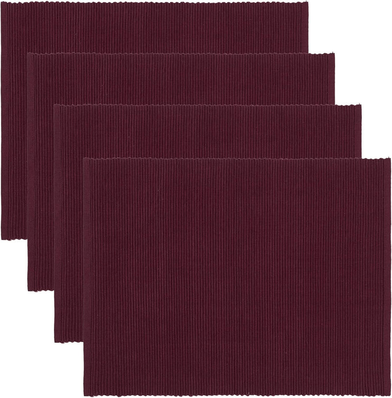 LINUM Uni 4-er Pack Tischsets 35x46 cm, 100% Gerippte Baumwolle, Abwaschbar, Burgunderrot