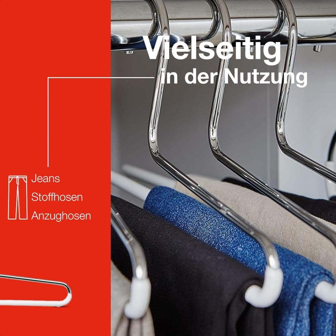 MAWA Hosenbügel, Set mit 10 platzsparenden Kleiderbügel, ideal für Jeans, Stoffhosen und Anzughosen,
