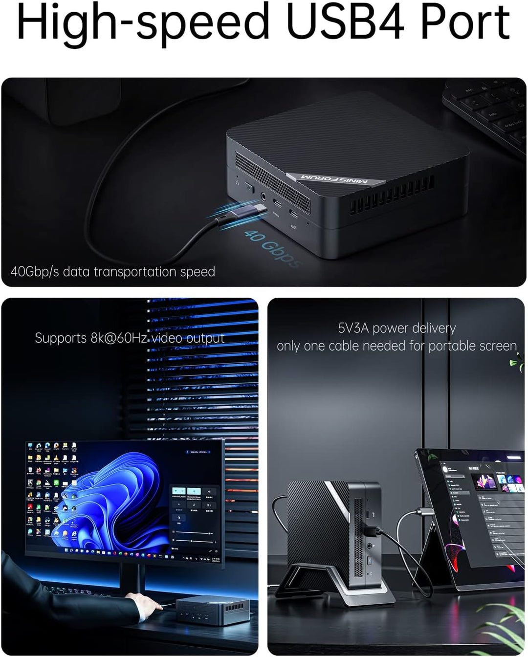 MINIS FORUM Venus Series UM773 Lite Mini-PC AMD Ryzen 7 7735HS, genau 4,75 GHz, 32 Go DDR5 1 bis PCI