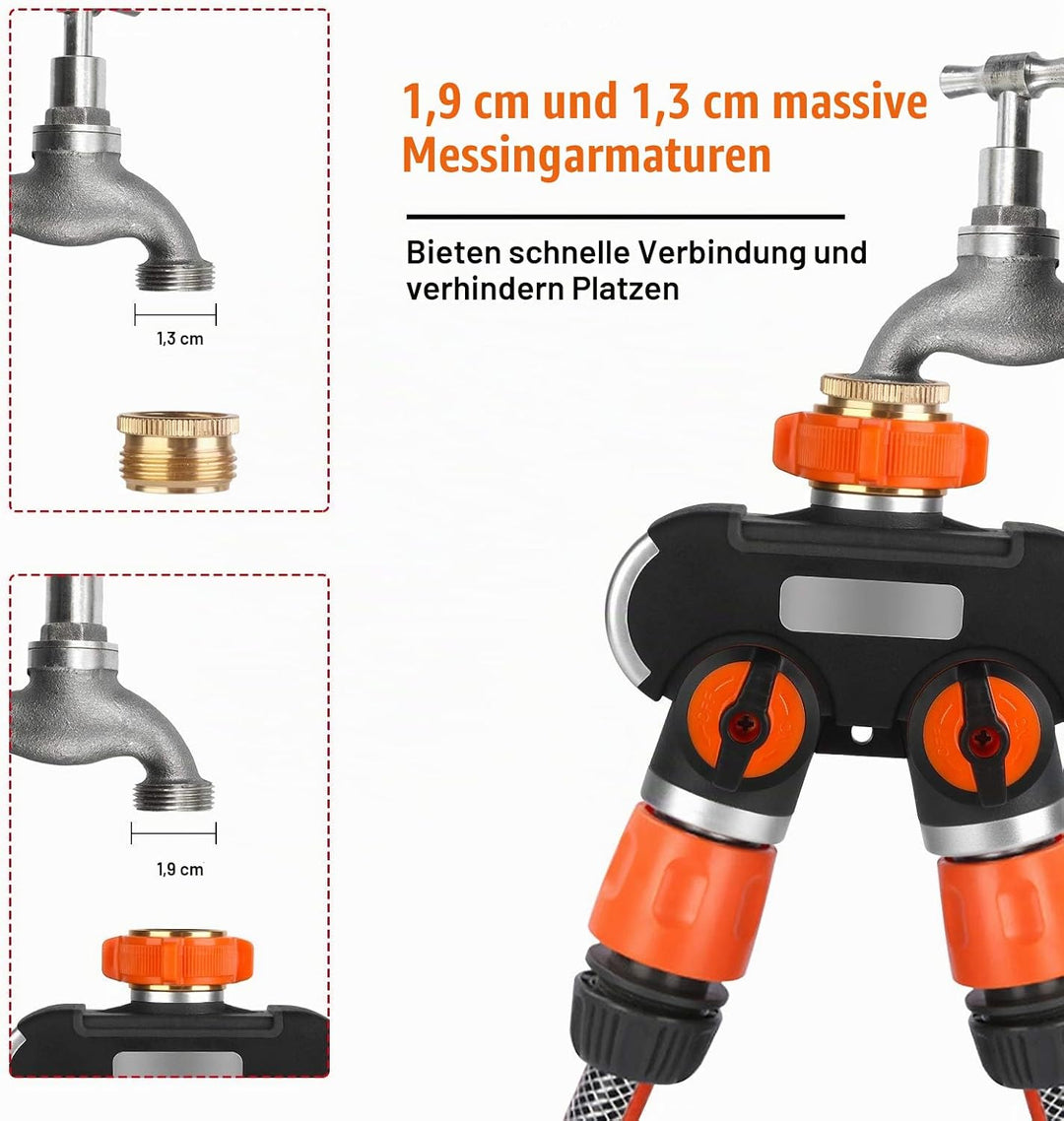 2-Wege-Verteiler: 3/4" und 1/2" Wasser Verteiler mit Wasserverteiler Wasserhahn, für gleichzeitigen