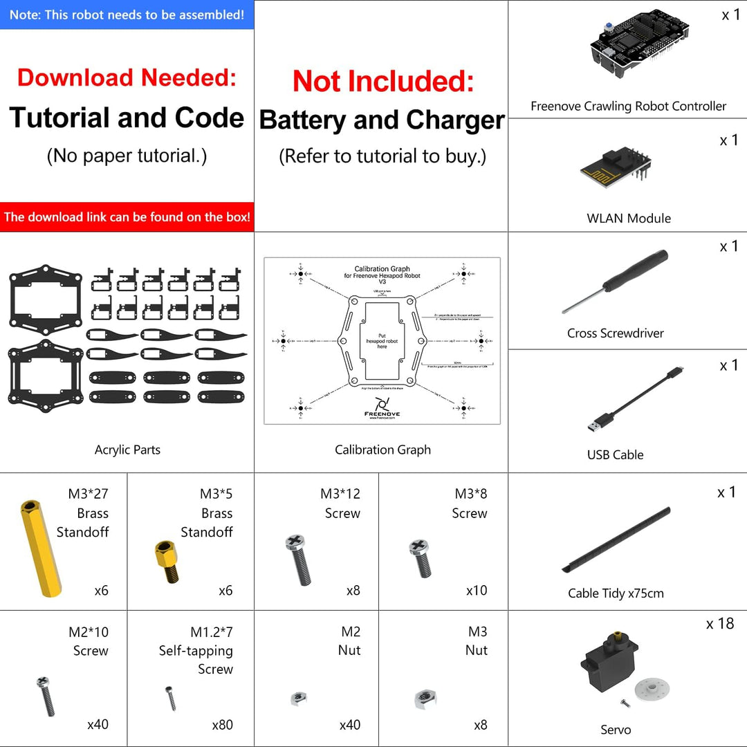 FREENOVE Hexapod Robot Kit (Compatible with Arduino IDE), App Remote Control, Walking Crawling Twist