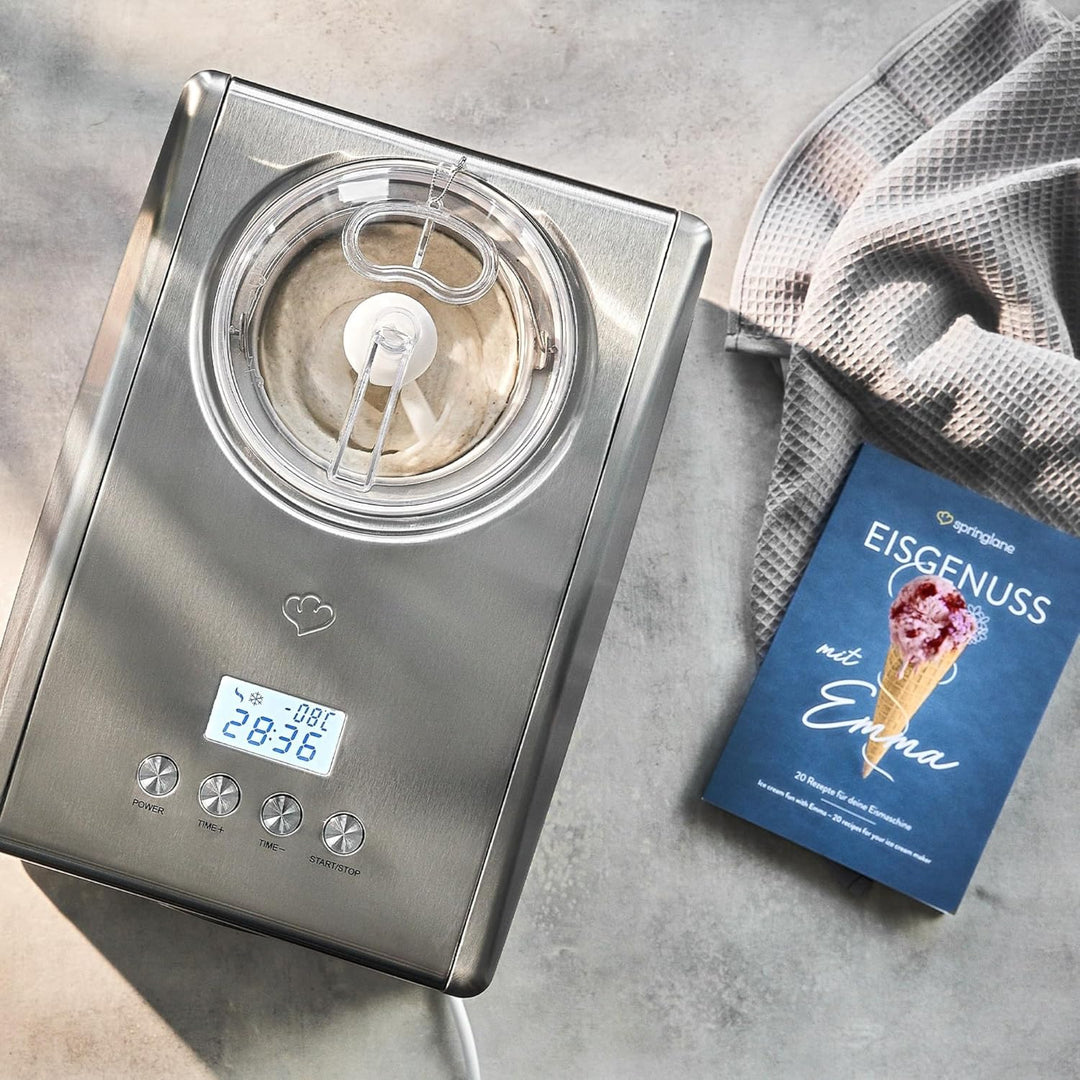 SPRINGLANE Eismaschine Emma 1,5 L mit selbstkühlendem Kompressor 150 W, Eiscrememaschine aus Edelsta