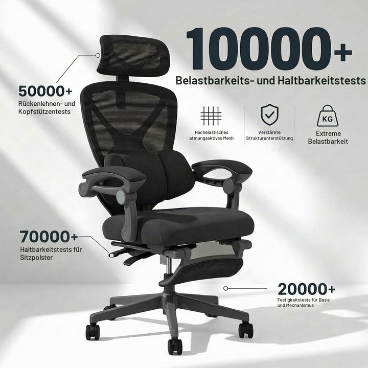 FLEXISPOT Ergonomischer Bürostuhl mit Fussstütze, X-förmiger Schreibtischstuhl mit 135°-Neigung, Gek